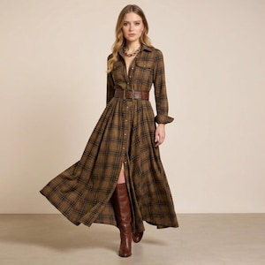 blue dress for baby girl Take The Leap Butterscotch Brown Plaid Dress – Shop the Mint