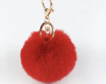 Faux Fur Pom Pom Keychain – Fluffy Vegan Bag Charm
