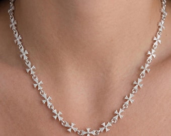 Silver Cross Link Chain Necklace, Gothic Grunge Jewelry for Her, Religious Cross Choker, Silver Plated, Gold Plated, Edgy Gothic Gift