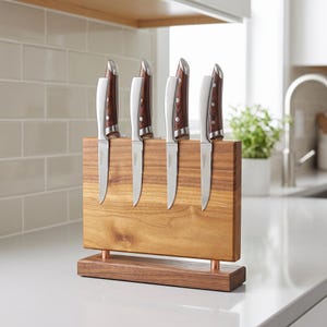 Handmade Walnut Magnetic Knife Block with Copper Accents. 8 Knife Holder