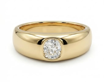 Old Mine kuddslipad diamantsolitärring | Diamantring från Art Deco-eran från 1920-talet som jubileumspresent | Förlovningsring med CVD-diamant