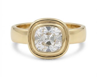 1900-talets georgianska viktorianska era Old Mine kuddslipad diamantring med bezel | 14K massivt guld solitär diamantring | Förlovningsring för henne