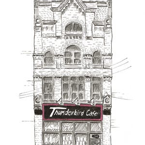 Estampe d'art représentant une salle de concert de Pittsburgh, croquis à l'encre du Thunderbird Cafe de Lawrenceville, illustration murale pour salle de concert image 7