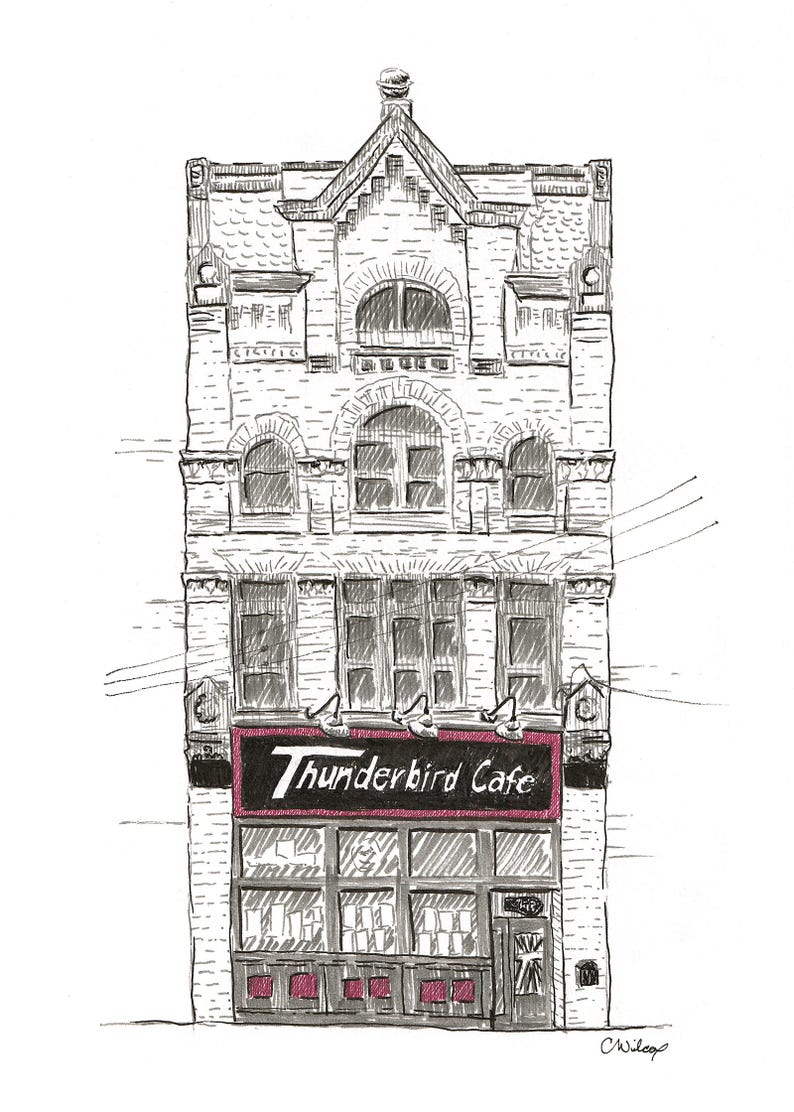 Estampe d'art représentant une salle de concert de Pittsburgh, croquis à l'encre du Thunderbird Cafe de Lawrenceville, illustration murale pour salle de concert image 7