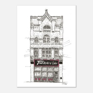 Estampe d'art représentant une salle de concert de Pittsburgh, croquis à l'encre du Thunderbird Cafe de Lawrenceville, illustration murale pour salle de concert 5x7