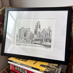 Lámina artística del horizonte de Pittsburgh, vista de la costa norte, arte mural con boceto a tinta, regalo de Pittsburgh imagen 6