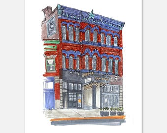 Boceto a tinta del cine Pittsburgh Rowhouse – Lámina artística dibujada a mano de Lawrenceville (8x10)