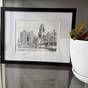 Lámina artística del horizonte de Pittsburgh, vista de la costa norte, arte mural con boceto a tinta, regalo de Pittsburgh imagen 5