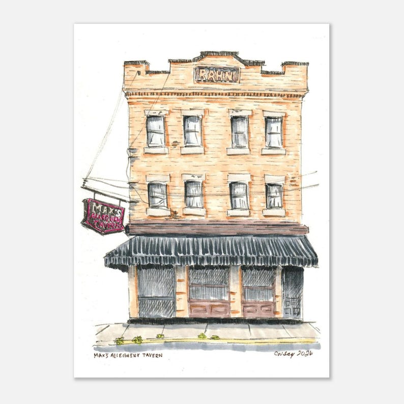 Max's Allegheny Tavern Art Print, Pittsburgh Ink Sketch, North Side German Bar Wall Art 5x7