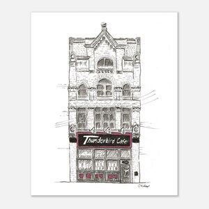 Estampe d'art représentant une salle de concert de Pittsburgh, croquis à l'encre du Thunderbird Cafe de Lawrenceville, illustration murale pour salle de concert 8x10