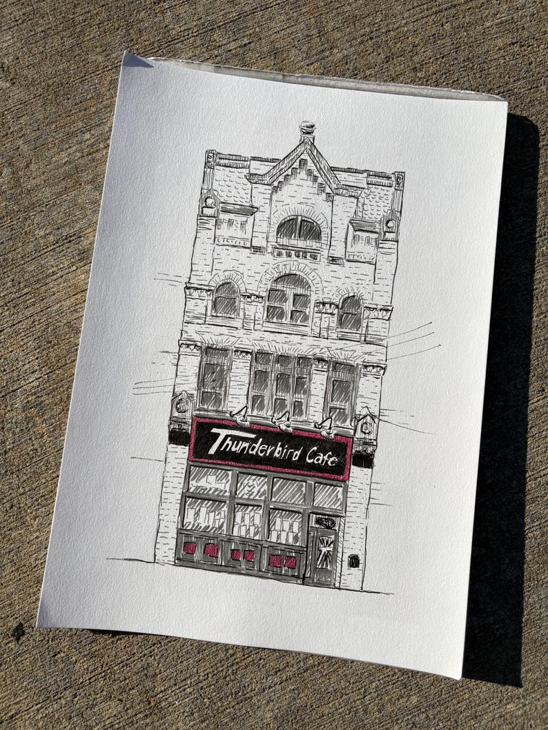 Estampe d'art représentant une salle de concert de Pittsburgh, croquis à l'encre du Thunderbird Cafe de Lawrenceville, illustration murale pour salle de concert image 3