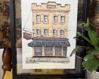 Dibujo original a tinta de Max's Allegheny Tavern de Pittsburgh, enmarcado, regalo artístico del North Side Bar