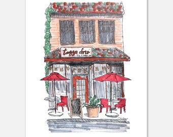 Tazza D'Oro Pittsburgh Art Print – Highland Park Coffee Shop Sketch (8x10)
