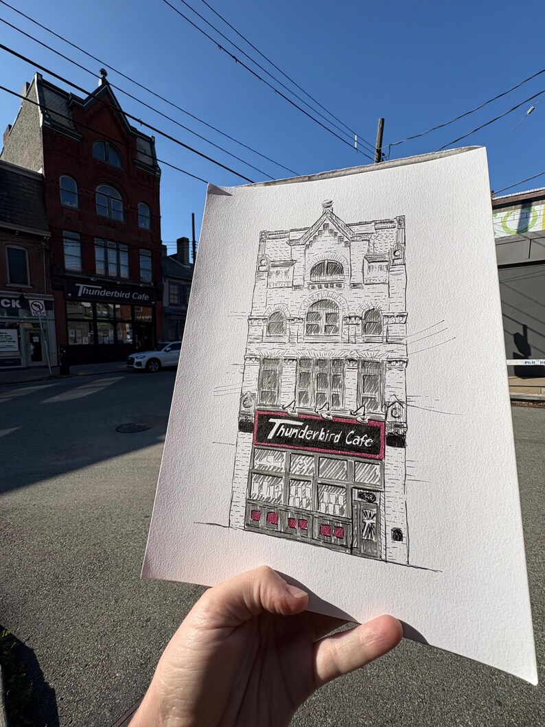 Estampe d'art représentant une salle de concert de Pittsburgh, croquis à l'encre du Thunderbird Cafe de Lawrenceville, illustration murale pour salle de concert image 5