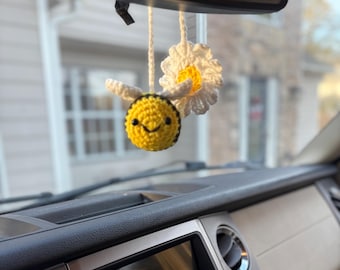 Handmade Crochet Bee/Flower Car Charm