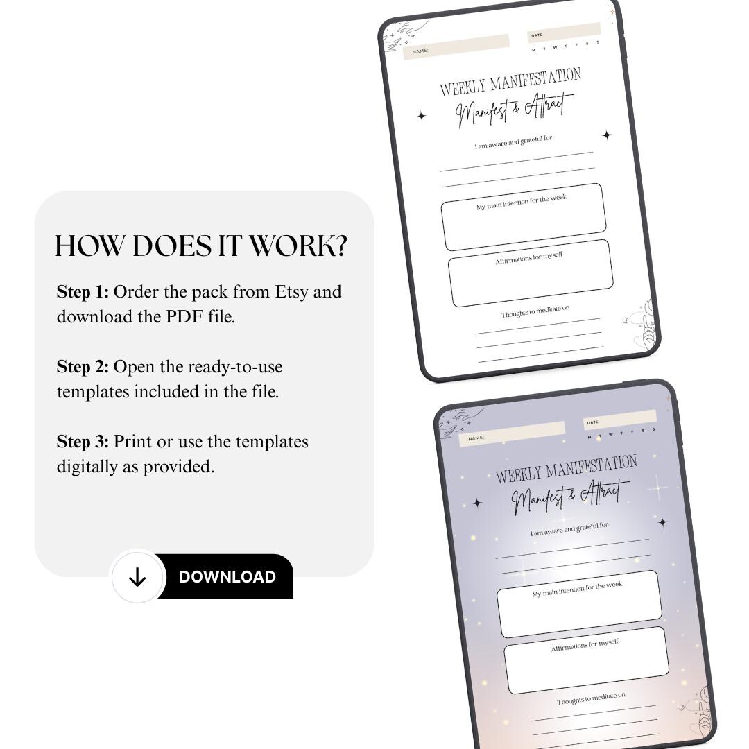 Weekly Manifestation Planner Printable PDF PNG, Goal Setting Alignment ...