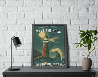 Póster náutico vintage de faro / Póster de la colección Coastal Steward
