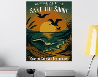 Póster náutico vintage mate de aves playeras / Póster de la colección Coastal Steward