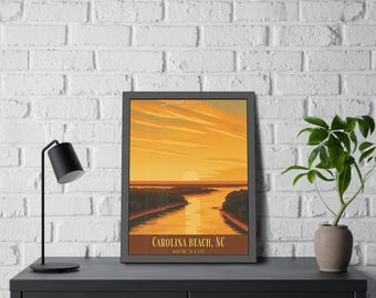 Póster de viaje vintage de Carolina Beach, pósteres de papel enmarcados / Arte costero de playa, impresión Snow's Cut
