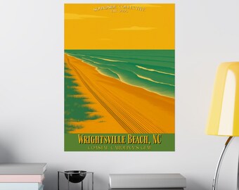 Póster de viaje vintage de Wrightsville Beach / Arte costero de playa, impresión de senderos de playa de Wrightsville Beach