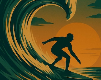 Fondo de pantalla para iPhone de Sunset Surfer / Descarga digital instantánea / Pantalla de bloqueo del océano / Soundside Collective