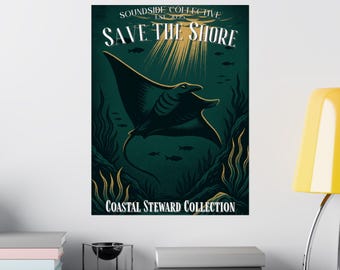 Póster náutico vintage mate de Manta Ray / Póster de la colección Coastal Steward