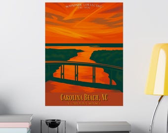 Póster de viaje vintage de Carolina Beach / Arte costero de playa, impresión Snow's Cut