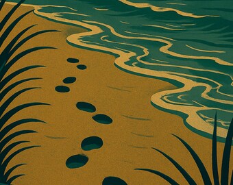 Fondo de pantalla para iPhone con huellas de playa / Descarga digital instantánea / Pantalla de bloqueo del océano / Soundside Collective
