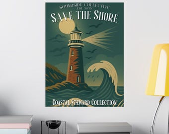 Póster náutico mate vintage de faro / Póster de la colección Coastal Steward