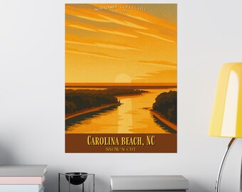 Póster de viaje vintage de Carolina Beach / Arte costero de playa, impresión Snow's Cut