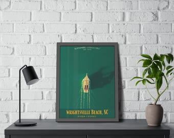 Póster de viaje vintage de Wrightsville Beach, pósteres de papel enmarcados / Arte costero de playa, impresión del canal Banks