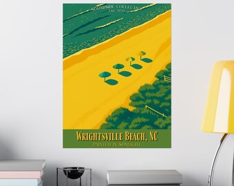 Póster de viaje vintage de Wrightsville Beach / Arte costero de playa, impresión de un día de playa