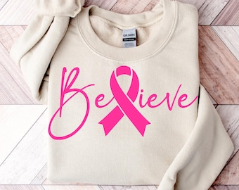Camiseta Pink Ribbon Believe: Apoyo a la concientización sobre el cáncer de mama, camiseta de lucha contra el cáncer, camisetas para mujeres fuertes