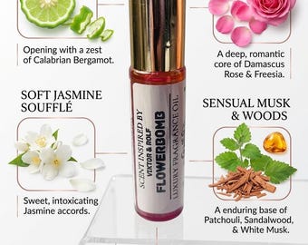 Perfume floral en roll-on de 10 ml, fragancia floral afrutada sin alcohol de larga duración.