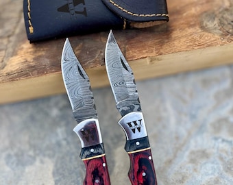 Handmade Damascus Pocket knife Custom Groomsmen Gift Anniversary gift for him Dad Husband Personalized gift for men Birthday gift for him