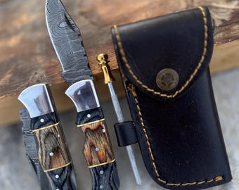Personalized Handmade Damascus Pocket Knife: Anniversary Edition Folding Knife for camping hunting & Gifts