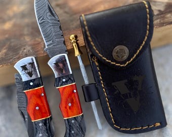 Personalized Handmade Damascus Pocket Knife: Anniversary Edition Folding Knife for camping hunting & Gifts