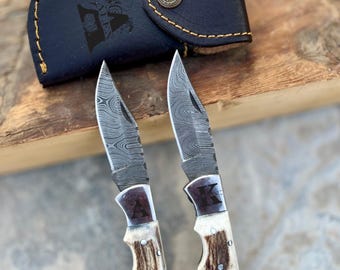 Personalized Handmade Pocket Knife Blue Wood Handle Folding Knife 7th Anniversary Gift Groomsman Gift for him Wedding Gift for Dad Christmas