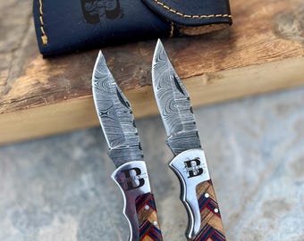 Handmade Damascus Pocket Knife Rose Wood Handle Birthday Gift Folding Knife Groomsmen Gift Anniversary Wedding Personalized Gift for Men
