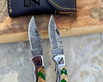 Personalized Copper Damascus Folding Knife Custom Made Pocket Knife CustomizedAnniversary Gift for Him Groomsman Gift Christmas Gifts