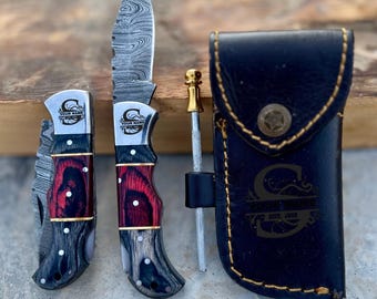 Handmade Damascus Pocket knife Custom Groomsmen Gift Anniversary gift for him Dad Husband Personalized gift for men Birthday gift for him