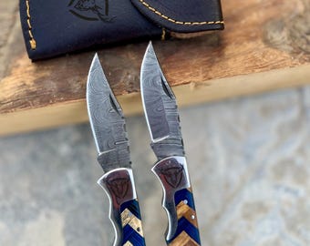 Handmade Damascus Pocket Knife Custom Groomsmen Gift Anniversary Gift for him Dad Husband Personalized Gift for Men Christmas gifts for him