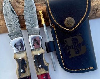 Handmade Damascus Pocket Knife Personalized Groomsmen Gift Anniversary Gift for him Dad Boyfriend Gift for Men Christmas gifts for him