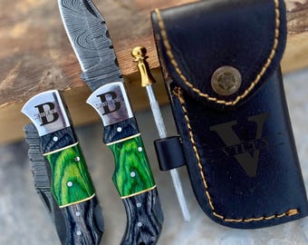 Damascus Pocket Knife With Rosewood Handle Gift For Boyfriend Birthday Gift Gift for Him Anniversary Gift EDC Knife Groomsmen Gift For Her