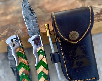 Handmade Damascus Pocket Folding Knife Personalized gift for men Wedding Gift Groomsman gift birthday anniversary gift for him