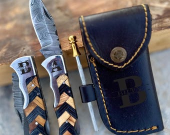 Handmade Damascus knife Pocket knife Folding Knife Personalized gift for men Wedding Gift Groomsman gift birthday anniversary gift for him