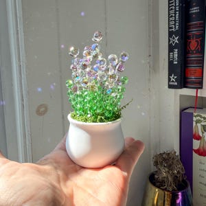 Crystal Lavender Plant Suncatcher | Hand-Wired Beaded Stalk Decor, White Pot
