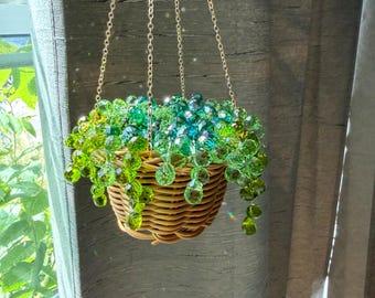 Wicker Basket Beaded Plant Suncatcher