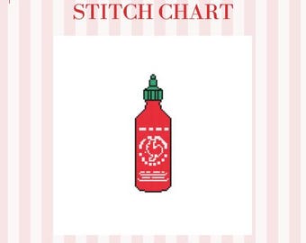Sriracha Bottle Needlepoint Pattern PDF | 8x8 Digital Stitch Chart for 18 Mesh Canvas | Hot Sauce Needlepoint Design