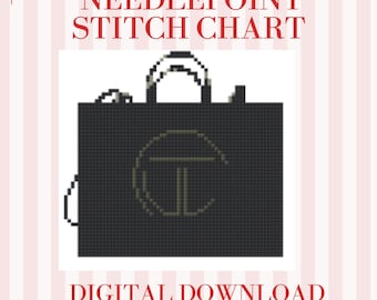 Black Tote Bag Needlepoint Pattern PDF | Telfar-Inspired Stitch Chart | 8x8 Digital Needlepoint Design for 18 Mesh Canvas